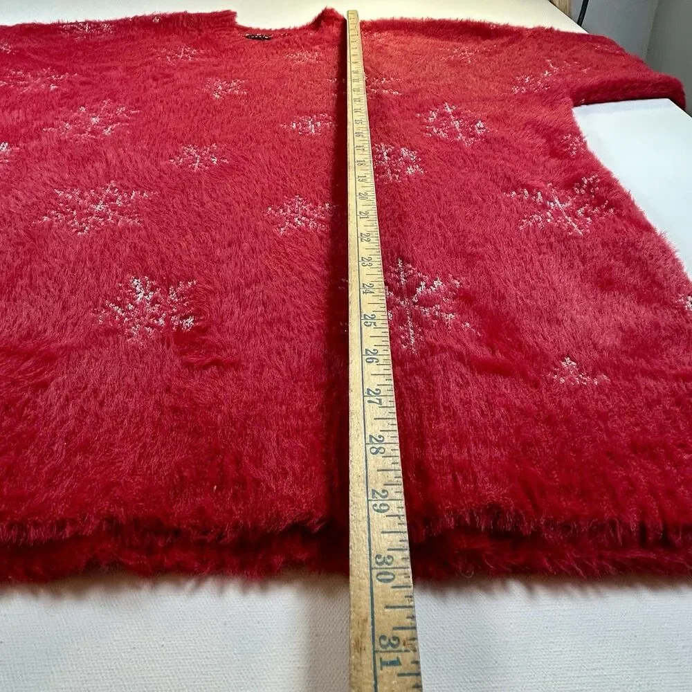 Torrid Red Metallic Snowflake Eyelash Sweater Size 2 (2X) Holiday Long Sleeve